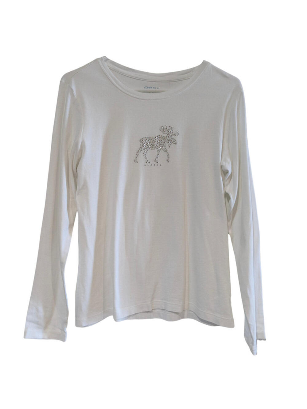 Gear for Sports Women's Alaska Moose Bedazzled Top, Large, White, 100% Cotton